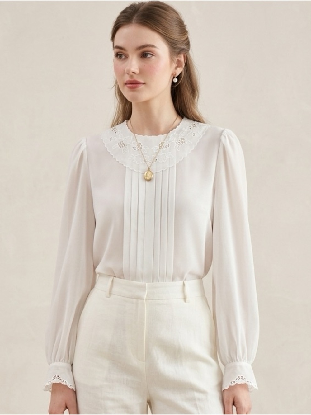 Vintage 80s POET by Nicola Lace Collar Sheer Blouse